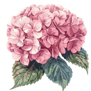 一朵粉色的绣球 白底 插画风格 复古风格