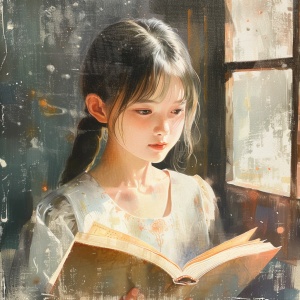 少女在窗边看书，五官精致