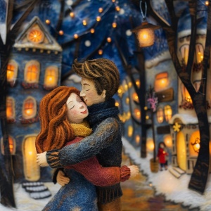 A Lovely Couple Embracing on the Night Street