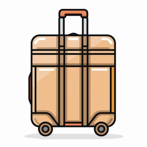 Cute cartoon suitcase clip art, using simple lines and shapes with a white background in the flat design style without shadows or gradients. It is drawn in the form of an icon using only two colors, a light brown color and black outline. The luggage bag should have wheels at its bottom to make it easy for people who want something that looks like they can carry their bags on backpacking adventures in a simple style.