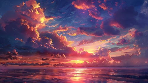 海边，夕阳，云
