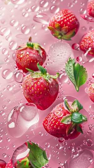 细腻纹理与明亮色彩：水滴与草莓的微距摄影