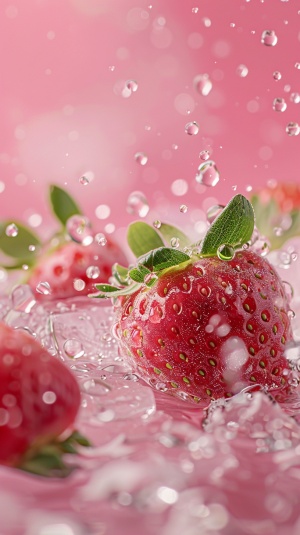细腻纹理与明亮色彩：水滴与草莓的微距摄影