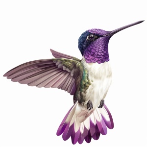 紫色蜂鸟 白底 插画风格