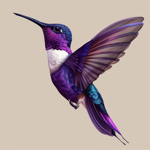 紫色蜂鸟 白底 插画风格