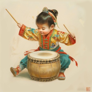 中国男孩打中国鼓