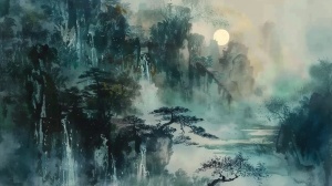 一幅中式山水画，宋韵风格，张大千，泼墨，高清，4K