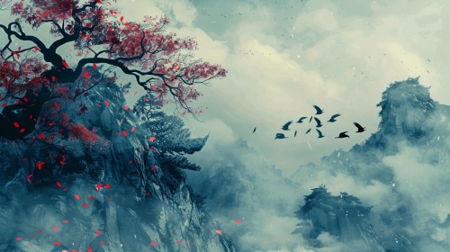 一幅中式山水画，宋韵风格，张大千，泼墨，高清，4K