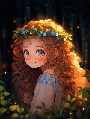 在一个遥远的国度，住着一个叫艾拉的小女孩。艾拉有一头金色的卷发，大大的蓝眼睛像两颗璀璨的星星，她最喜欢的事情就是在森林边上玩耍。