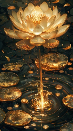 金色金莲：闪耀水边的金币堆