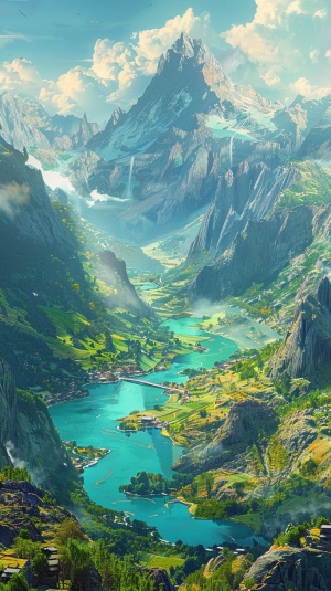 3d stereoscopic art, open book has stereoscopic Chinese landscape painting, river, mountain, book, natural scenery, blue and green color scheme, soft light, 3D art, octane rendering, bright background, colorful, panoramic