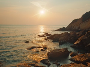 夏天落日柔光海边大海