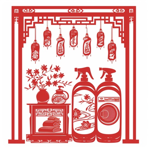 中国剪纸，关于（洗衣液），单层，矢量剪影，（运动），红色，无阴影，白色背景