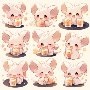 可爱小老鼠喝大杯奶茶