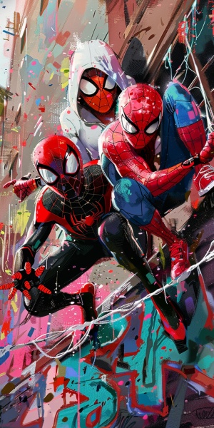女蜘蛛侠和蜘蛛侠迈尔斯同框的涂鸦风