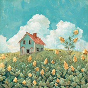 小花，房子，绿植，天空