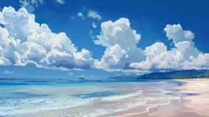 蓝天白云海滩