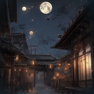 天渐渐暗沉下来，街道两侧都亮起了灯笼，墨蓝的夜色下，明月高高悬挂，倾斜下来的盈盈月光将这个夜晚显得格外温柔。京城之中，哪怕到了夜晚，街上依旧是人声鼎沸。古风一点，古风一点。