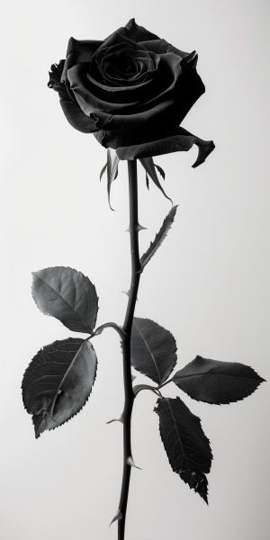 白色背景，黑色玫瑰非常真实漂亮
