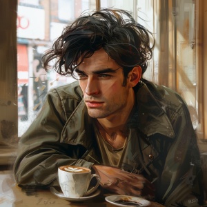 男人，咖啡店，黑头发