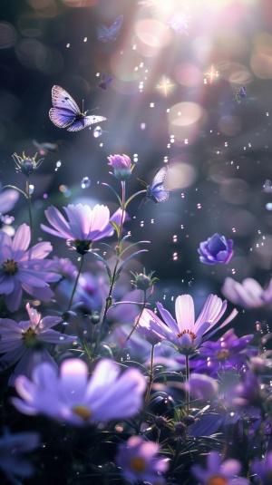 蝴蝶与紫花的邂逅