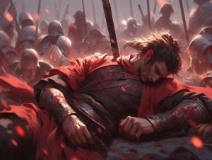 汉代男将军战场倒地插剑，血染战袍（高清画质）
