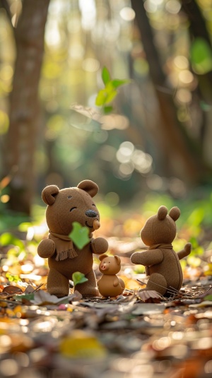 小熊豆豆在森林中与朋友一起享受健康乐趣