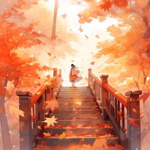 秋天，枫叶落下树叶和枫叶就像一块金色的地毯
