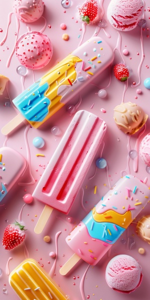 The entire screen is filled with ice cream, popsicles, refreshing and realistic.