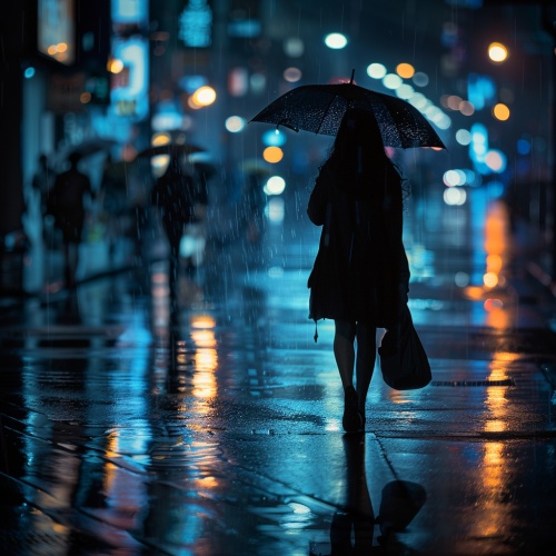 一个失恋的女人在雨夜行走