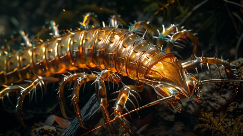 一只一米多长的金色大蜈蚣身躯两侧是一排锐利的银色锯齿