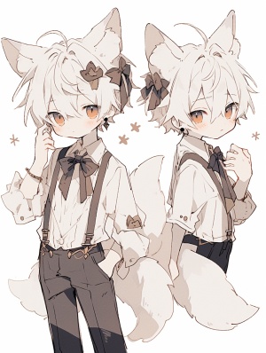 Delicate Boy with Different Eyes and Fox Ears