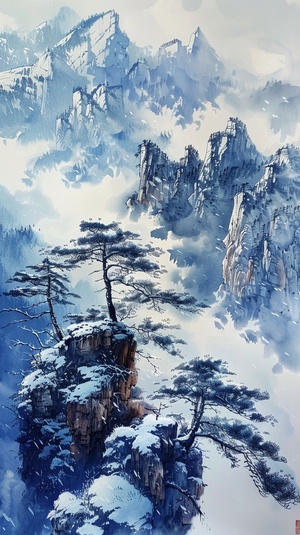 雪后黄山壮观山水画