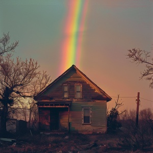 一栋房子前有一道彩虹
