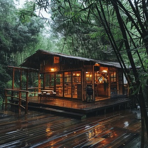 下雨天竹林小屋，茶香舒适，自然治愈