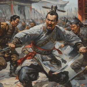 中国古代书生与匈奴士兵的战斗