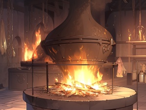 古代炼丹炉下的火焰