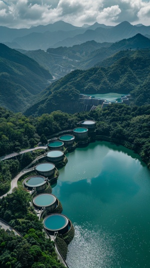 Aerial View of Luxury Heart-Shaped Reservoirs on Mountain Top