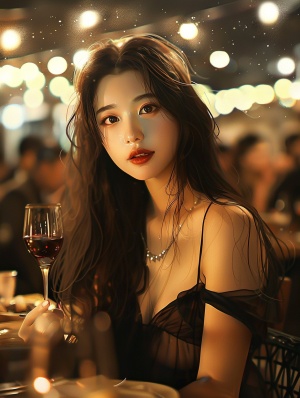美丽中国女子与葡萄酒的夜晚