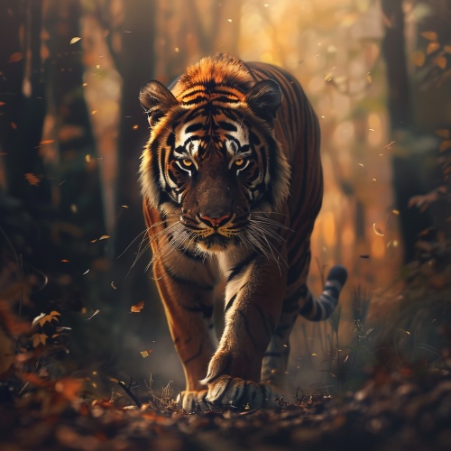 一只老虎走在森林里