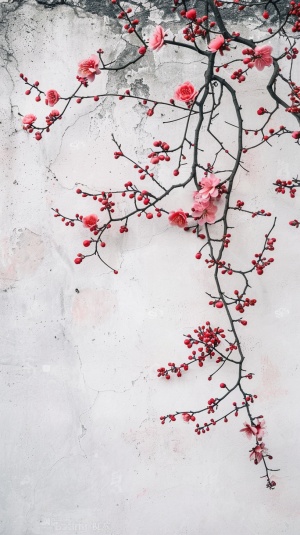 White Wall with Plum Blossom Branch in Water Town