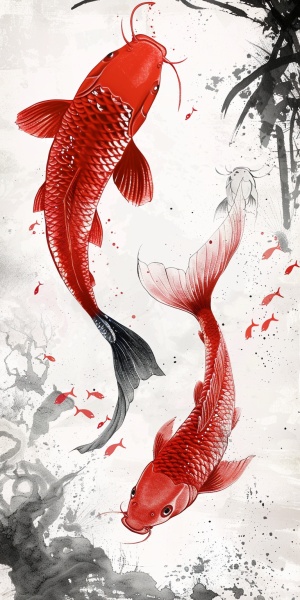 中国风绘画：鲤鱼跃龙门与大面积留白