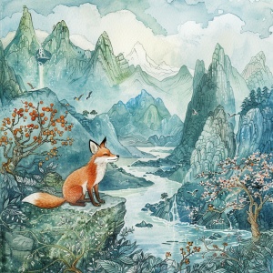 在一个神秘的山海经世界里，生活着各种神奇的生物。有一天，一只小狐狸好奇地打开了一本山海经，被书中的奇妙世界所吸引。