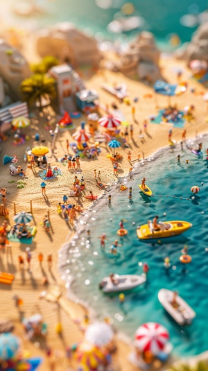 Golden Beach 3D Miniature Scene with Children's E-commerce Poster Style