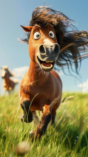 它都能独享那片翠绿的嫩草，享受着无尽的自由和快乐。 一匹马在草原上奔跑，表现出它的自由和活力。