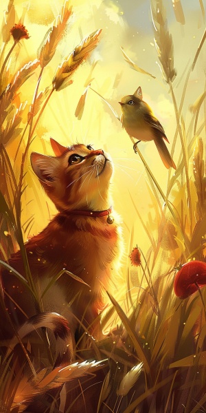 田园欢歌：美短猫与小鸟的友谊奇遇