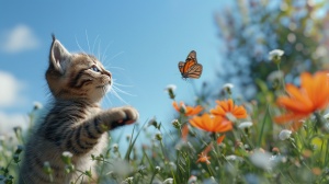 花园奇遇：小猫追逐蝴蝶