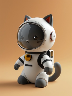 3D Clay Gray Cat with Astronaut Glass Hat