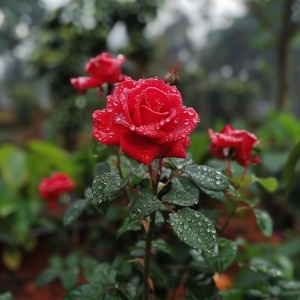 珍珠玫瑰花的红色盛开