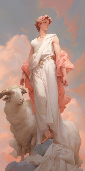 白羊座拟人，欧美帅哥，穿着雅典古代服饰。